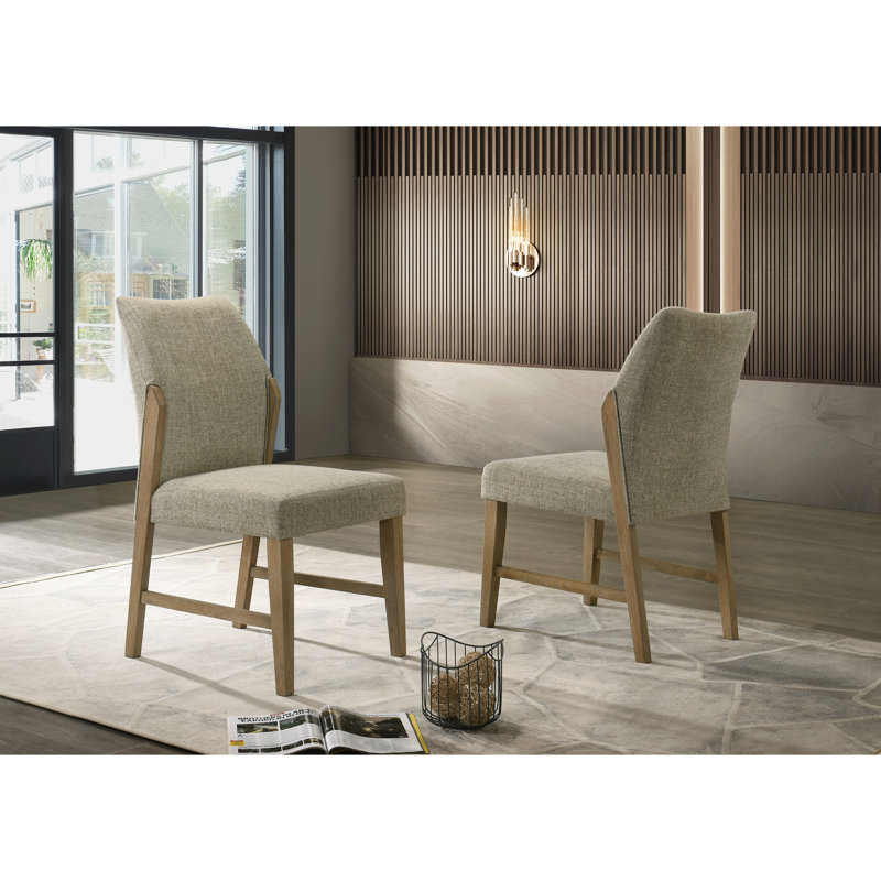 Ensemble de 2 chaises de salle à manger en lin beige avec pieds en chêne rustique