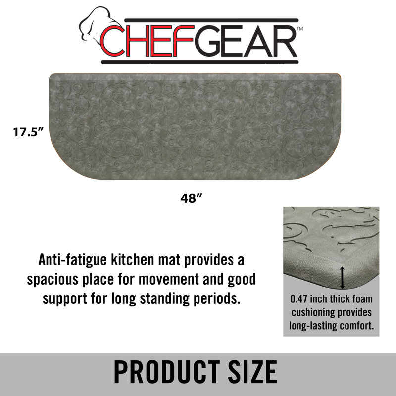 Gray Faux Leather Anti-Fatigue Kitchen Mat, 48" Semi-Circle