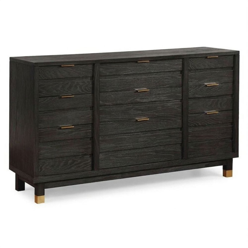 Brenda 9 tiroirs de style contemporain 62 po Commode gris foncé