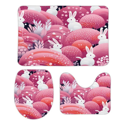 Pink Set of 3 Bunny Forest Bathroom Rug Kit