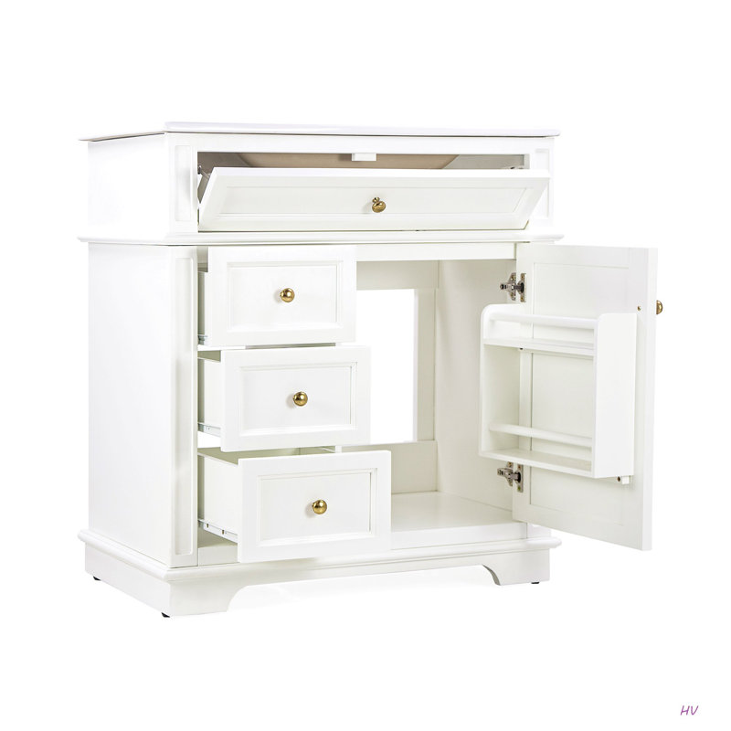 Meuble-lavabo de 30 po avec lavabo, un tiroir basculant, trois tiroirs, tablette de porte, porte à fermeture douce, Blanc