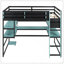 Lit mezzanine double en bois avec bureau, support de rangement latéral, tablettes multiples et lumière RVB, bleu nuage-790935374-790935409