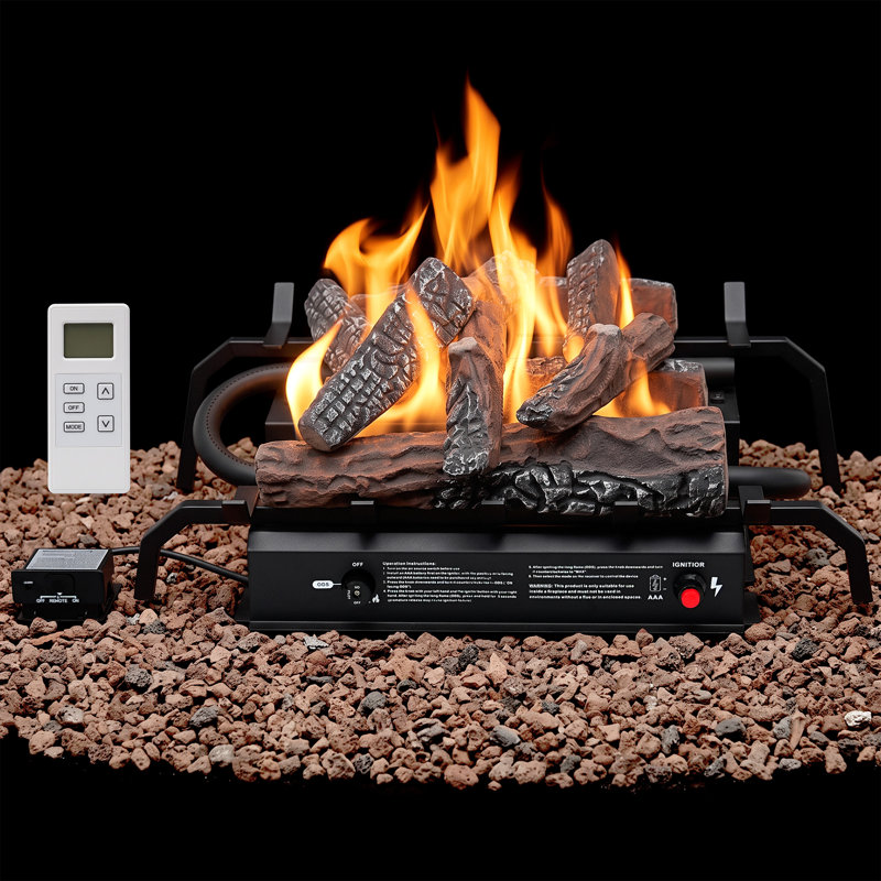 Ensemble de bûches à gaz propane sans conduit de 24 pouces avec télécommande et 9 bûches en céramique, 24 Inches