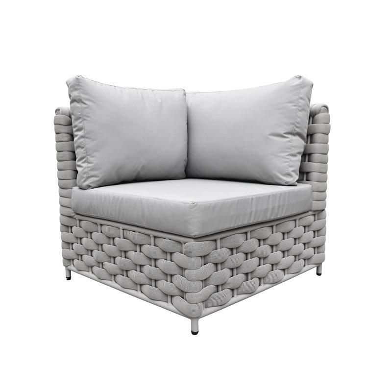 Aluminum Frame Textilene Rope Outdoor Modular Corner Sofa With Cushions for Patio Deck Backyard, Light Gray