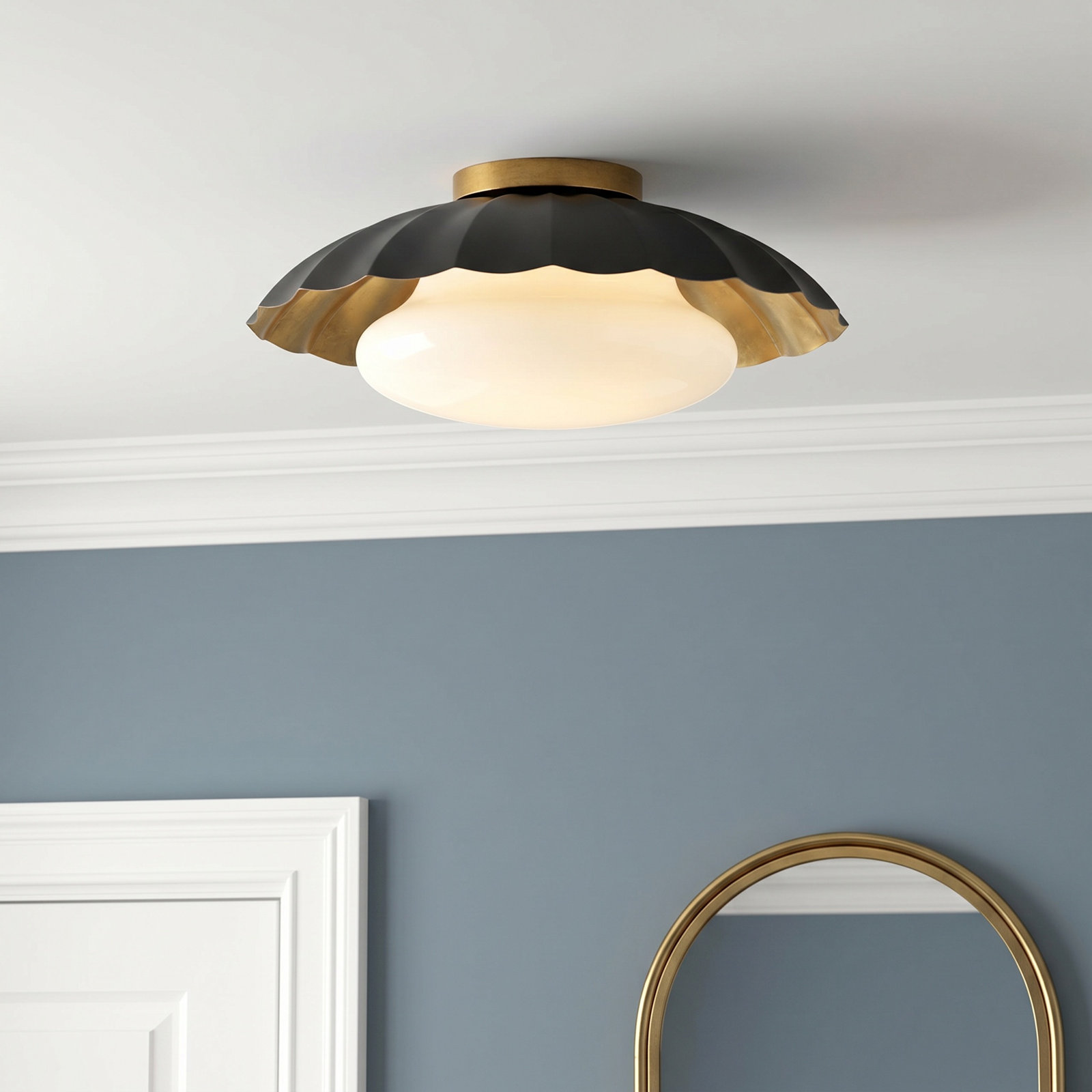 Granduca Single Light Glass Flush Mount, Black