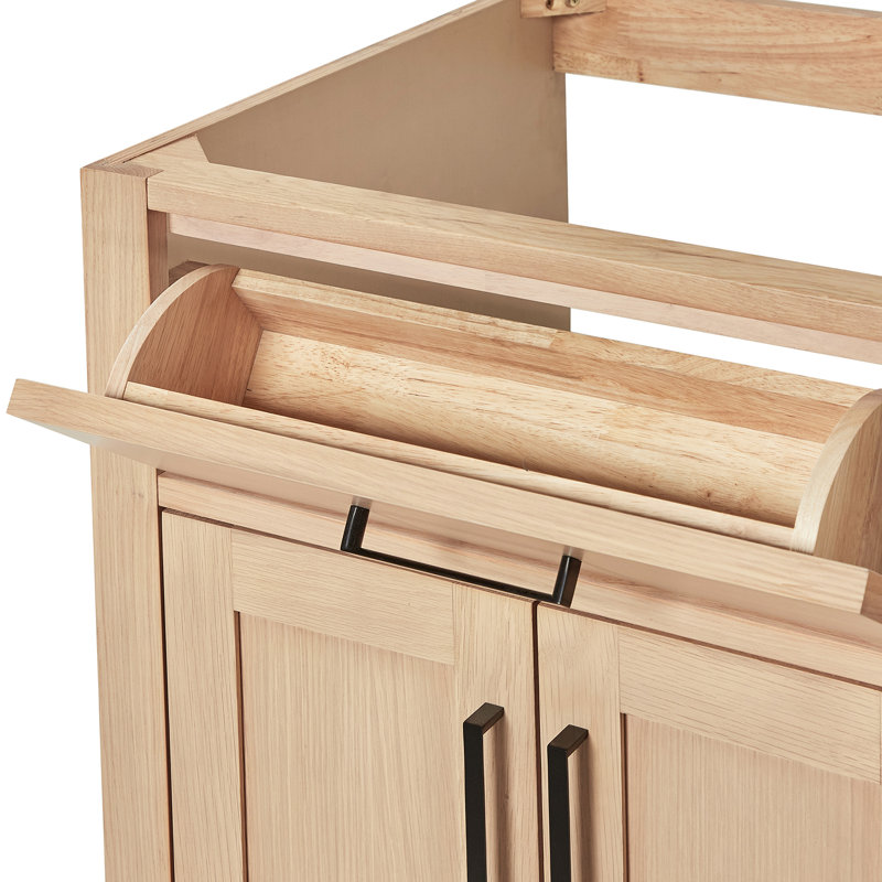 60" Double Bathroom Vanity Base Only, Matte Black, Natural Oak