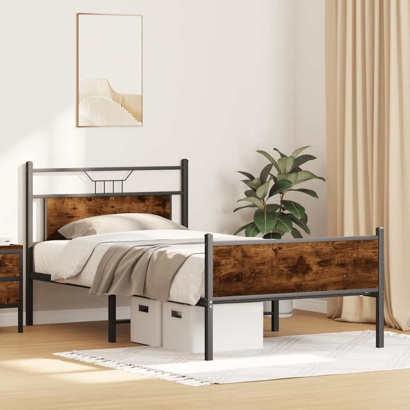 Bed Frame Without Mattress Engineered Wood, Smoked Oak, 107 x 201cm