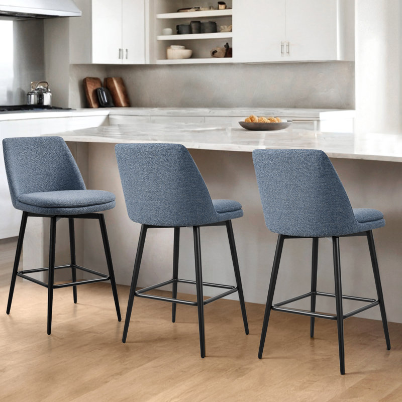 Betzalel Swivel Upholstered Counter Stool, Blue, 3