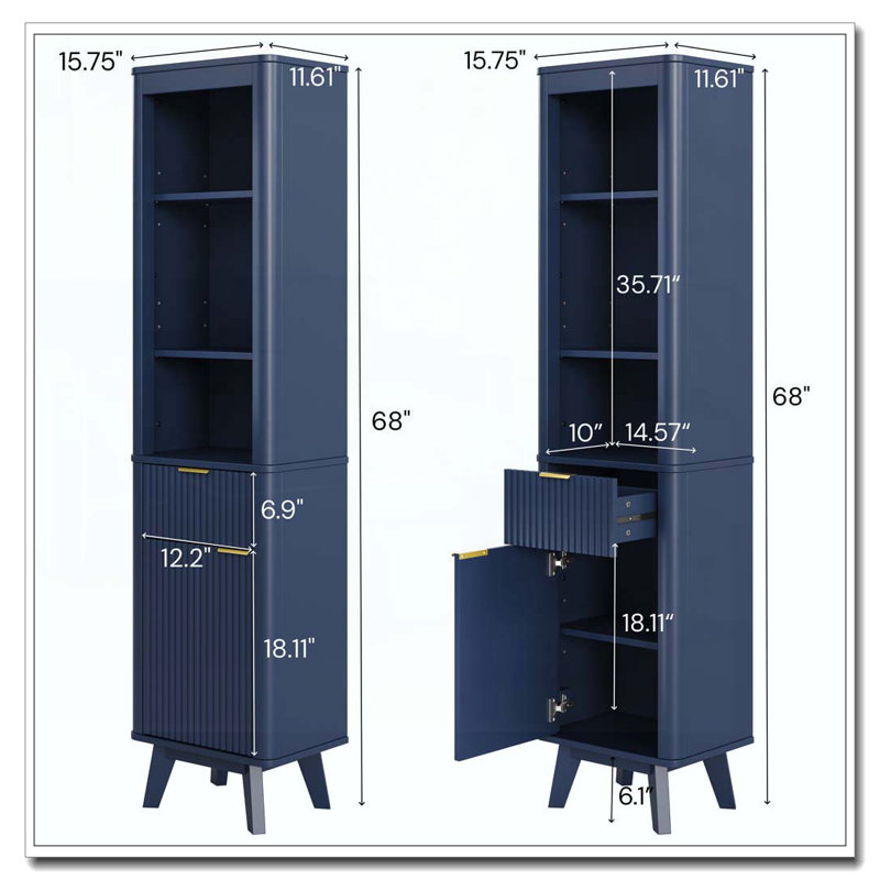 Bathroom Storage Cabinet, Blue-Freestanding