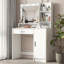 Bureau de coiffeuse avec miroir et lumière, commode de rangement à trois niveaux avec grand tiroir, 3 modes d'éclairage à luminosité réglable, coiffeuse de chambre à coucher (blanc)