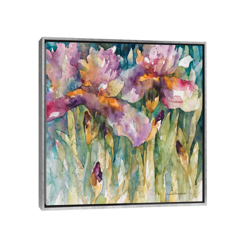 Iris sibérien par Annelein Beukenkamp - reproduction d'art, H 37 po x l 37 po x P 1,5 po, Toile avec cadre argenté, Aucun mat