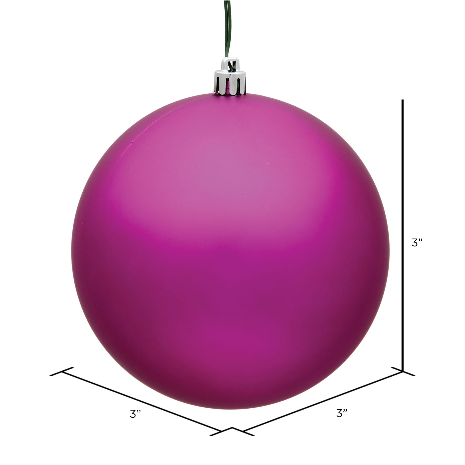 Holiday Décor Ball Ornament, Fuchsia Matte, 3" H x 3" W x 3" D