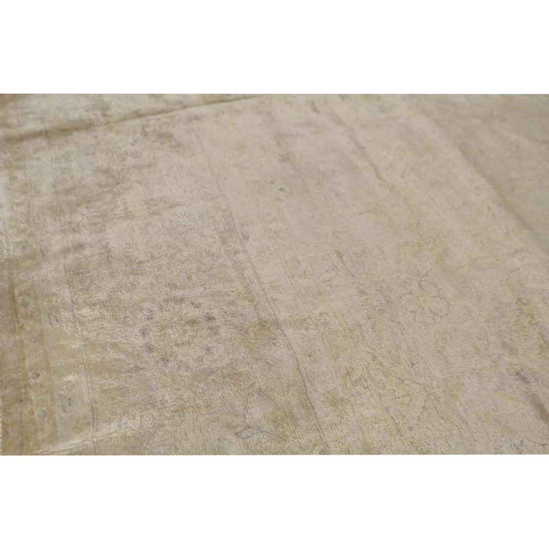 Tapis brun / vert en soie noué à la main de conception unique 8 pi 2 po x 10 pi