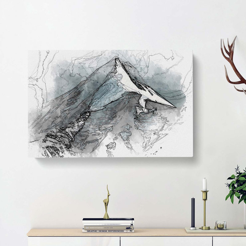 Snow Covered Mountain in India in Abstract - Wrapped Canvas Drawing - Wrapped Canvas, 60cm H x 91cm W x 3cm D