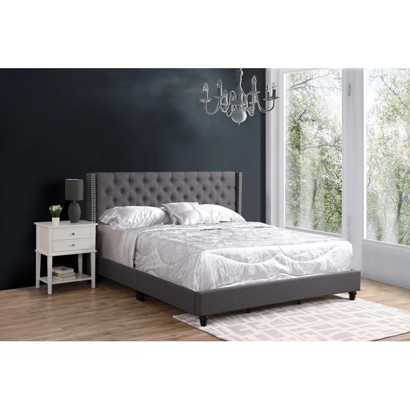 Ashe Upholstered Wingback Bed, King, Light Gray