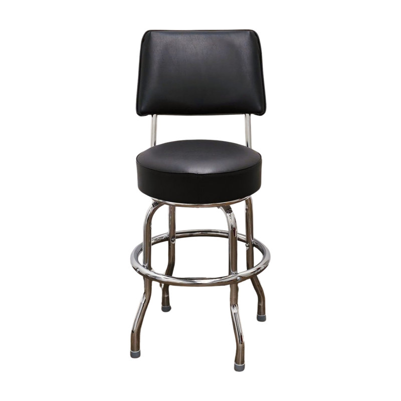 Retro Home Single Ring Upholstered Swivel Bar & Counter Stool with Back, Black, Counter Stool (24" Seat Height)