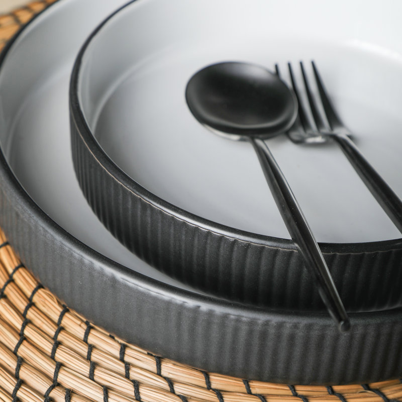 Christian Siriano Black and White Ceramic 12-Piece Dinnerware Set