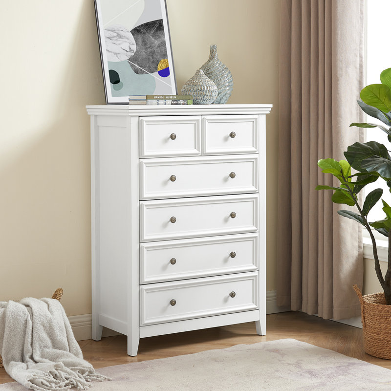 Rajene Faux Wood 6-Drawer Dresser, White