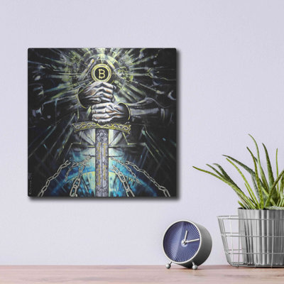 Trinx 'Bitcoin Knight' by Jan Kasparec, Metal Wall Art, 12"x12"