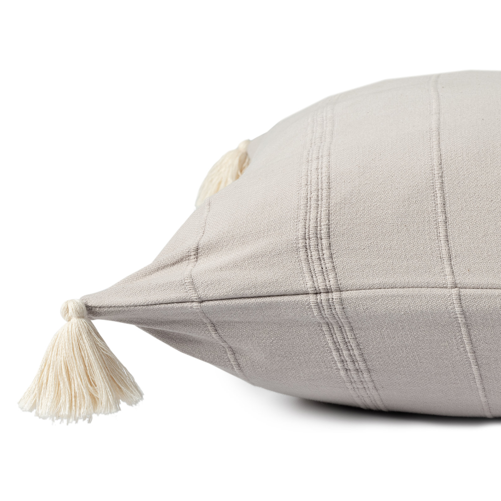 Danica Tassels Cotton Throw Pillow, Gray, Down