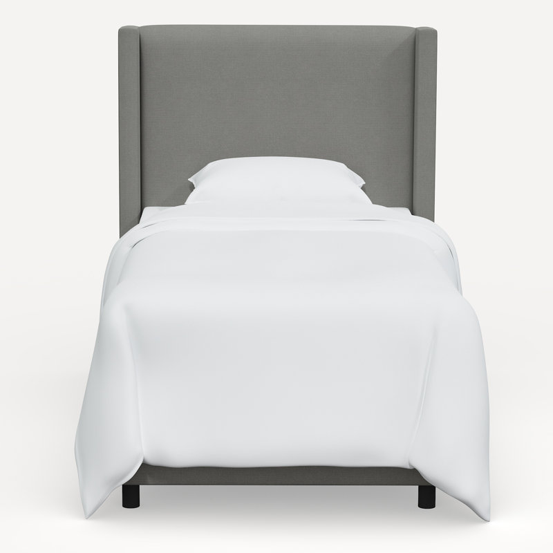 Hanson Upholstered Wingback Bed, Twin, Classic Grey Linen