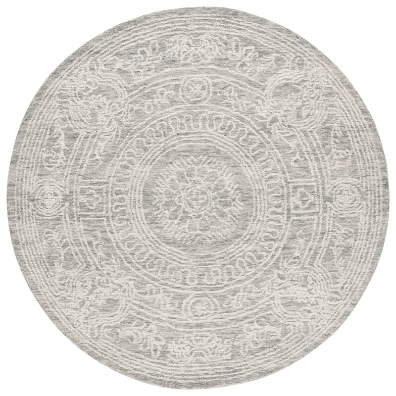 Plarent Ebony Hand Tufted Wool Cotton Oriental Rug in Ivory/Gray, Round 6'