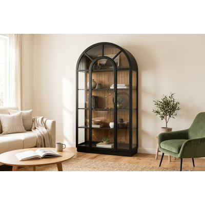 Solid Brazilian Pine Wood Display Cabinet with Glass Door - Tall Curio Showcase for Living Room & Dining Room - Rustic Farmhouse China Cabinet