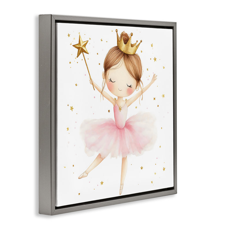Adorable ballerine avec cadre flottant couronne, design Creative Studio, H 25 po x l 25 po, Cadre flottant gris lustré