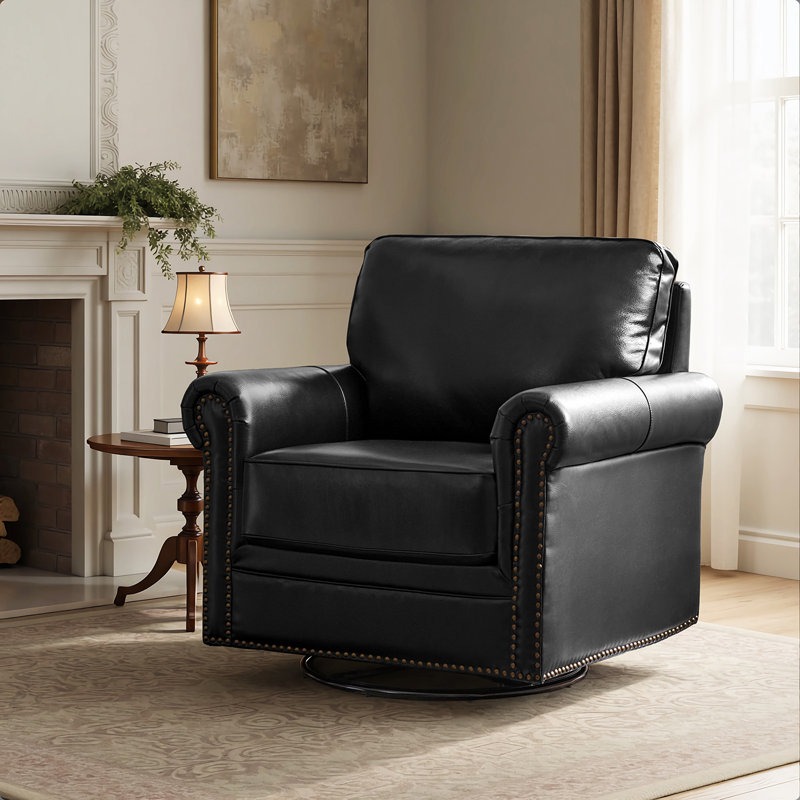 Chaise berçante pivotante en cuir véritable Auer, Noir