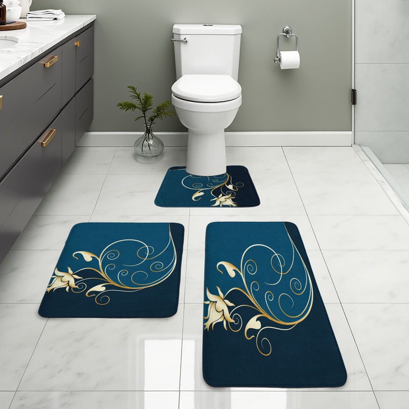  Ensemble de tapis de salle de bain Floral 3 pièces