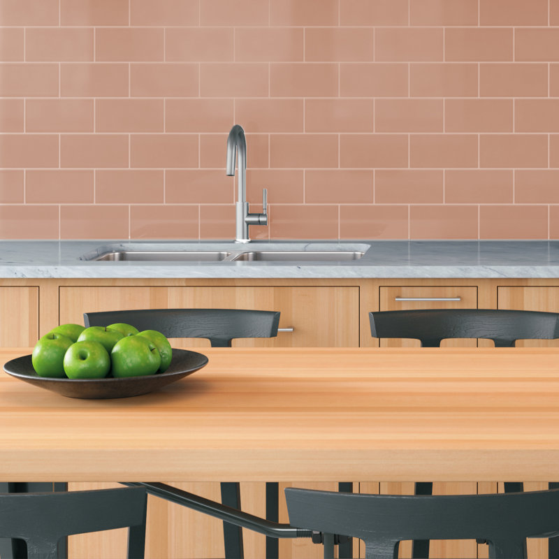 Curvaceous 3" x 6" Ceramic Wall Tile, Blush