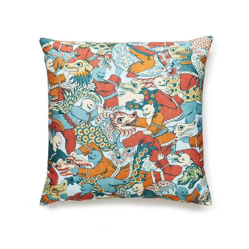 Coussin Danse du dragon Chinois Chic, Bleu / rouge