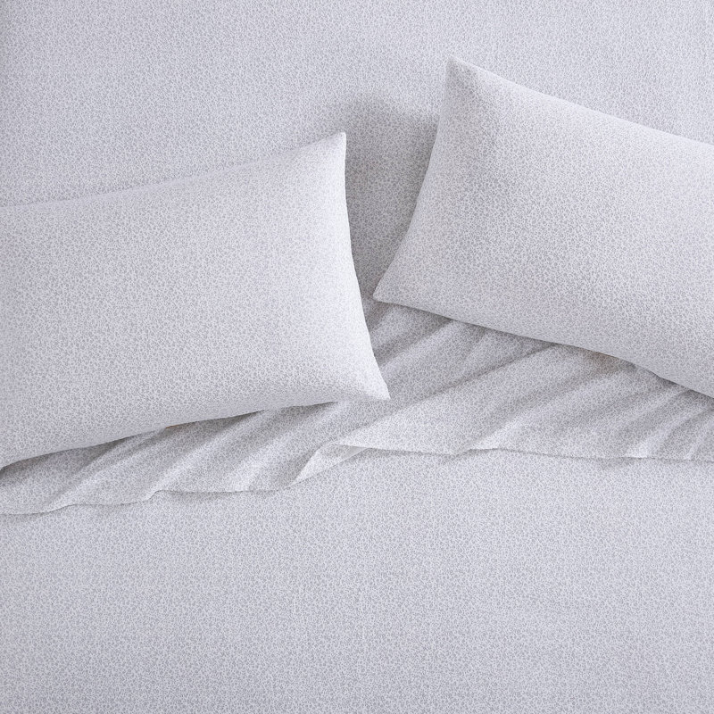 Brushed Cotton Flannel Sheet Set, King Sheet Set with 2 Pillowcases, Chelsie Vine Gray