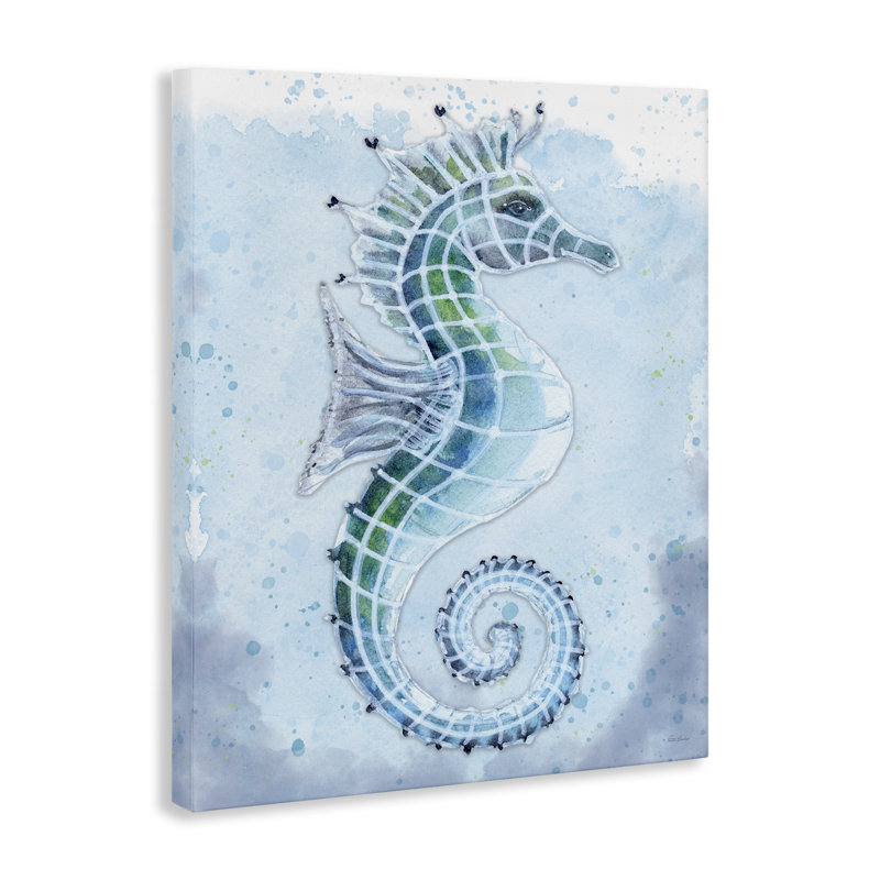 Art mural en toile d'hippocampe en vitrail par Patti Bishop, H 40 po x l 30 po