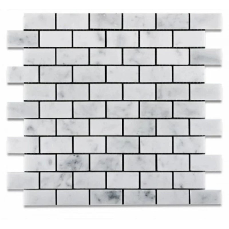 Carreau de mosaïque en marbre avec joint de brique 1 po x 2 po, Blanc sablé