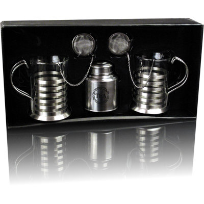 Brambly Cottage Energicus 0.23 mL Stovetop Safe Glass and Stainless Steel Striped Teapot For