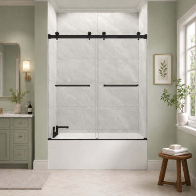 Porte de douche coulissante double sans cadre l 58 "- H 60" x H 76 "