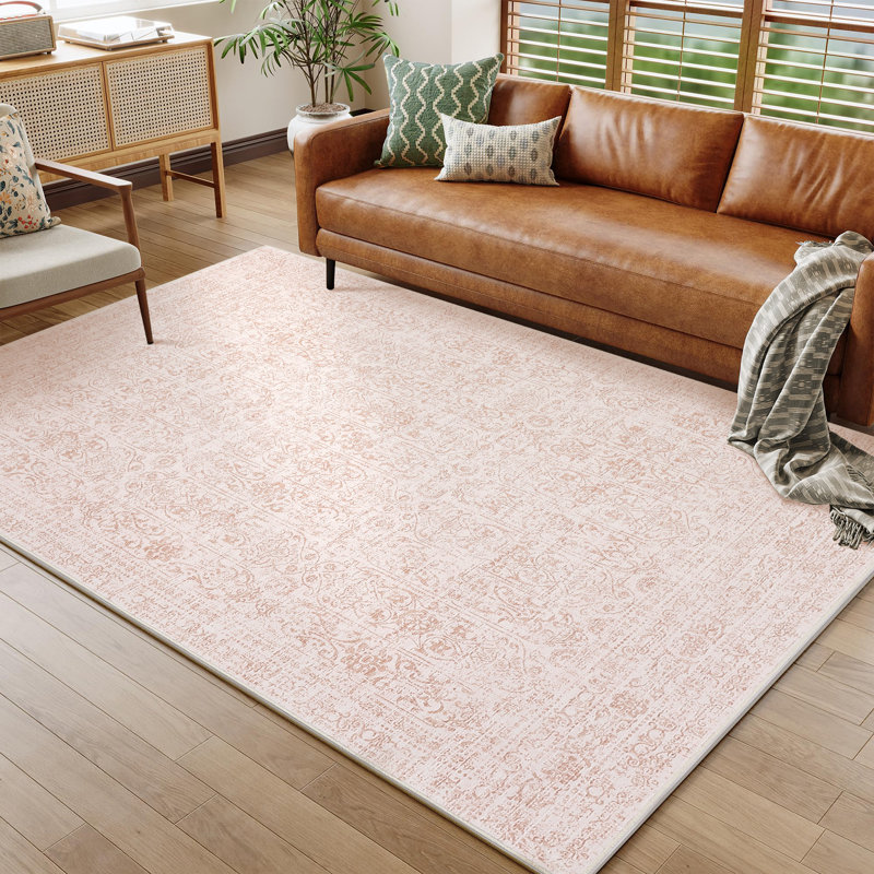 Rectangle Abstract Washable Area Rug, Pink, Rectangle 120 x 170 cm