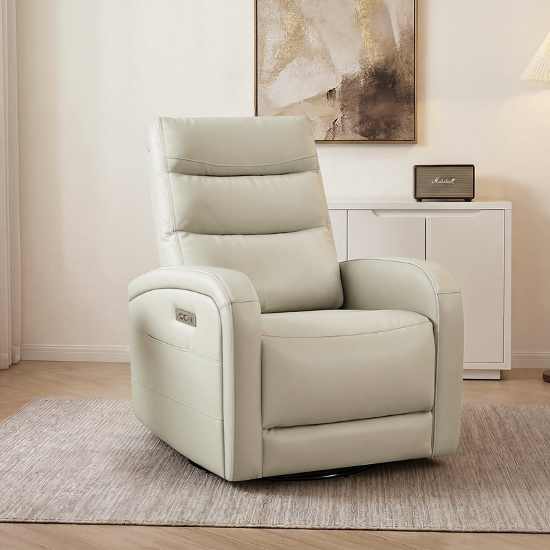 31.1'' Power Swivel Recliner With 270° Rotation, Smooth Gliding And Side Storage Pocket, Creamy Gray