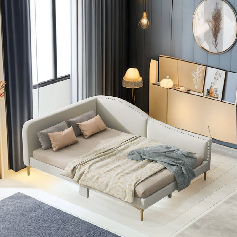 Jivko Upholstered Daybed with Headboard and Armrest, Full / Double, Beige