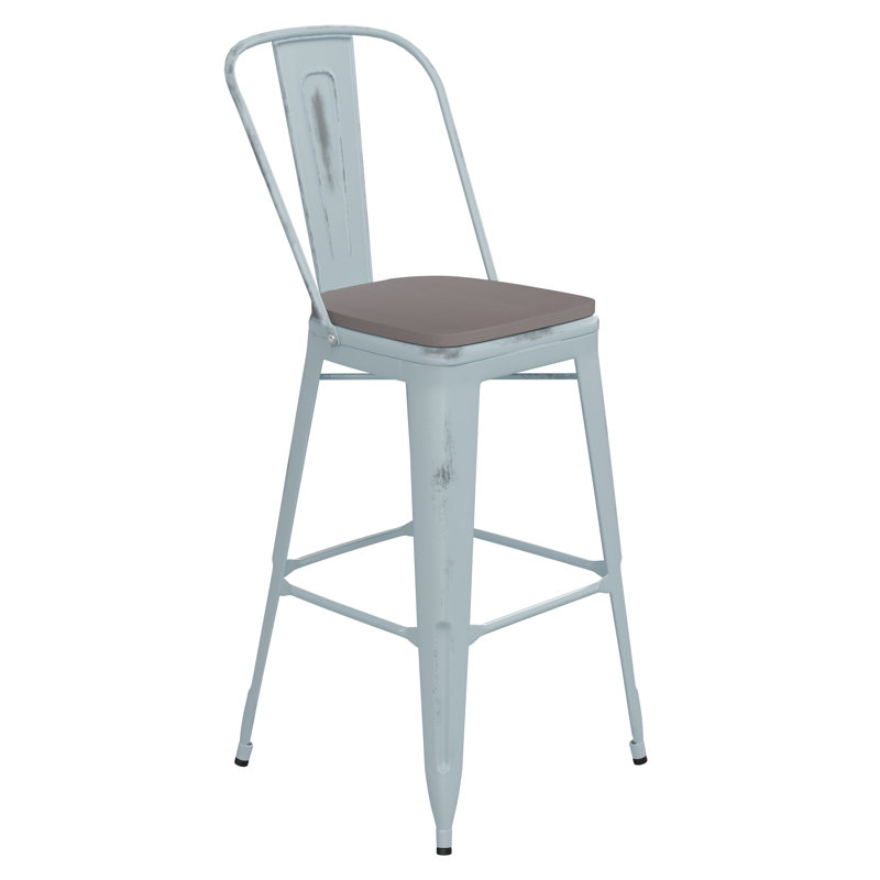 Tabouret à hauteur de comptoir toutes saisons avec siège en résine polyester Brinya, Bleu / gris
