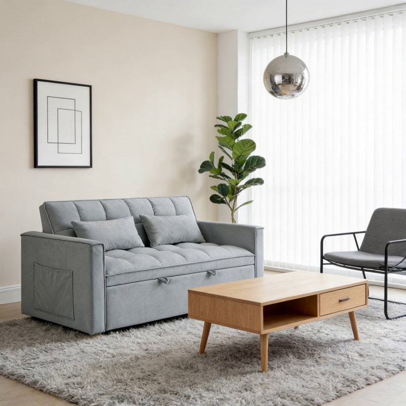 Canapé-lit pliable polyvalent de 54,33 pouces, Alabaster/Light Gray