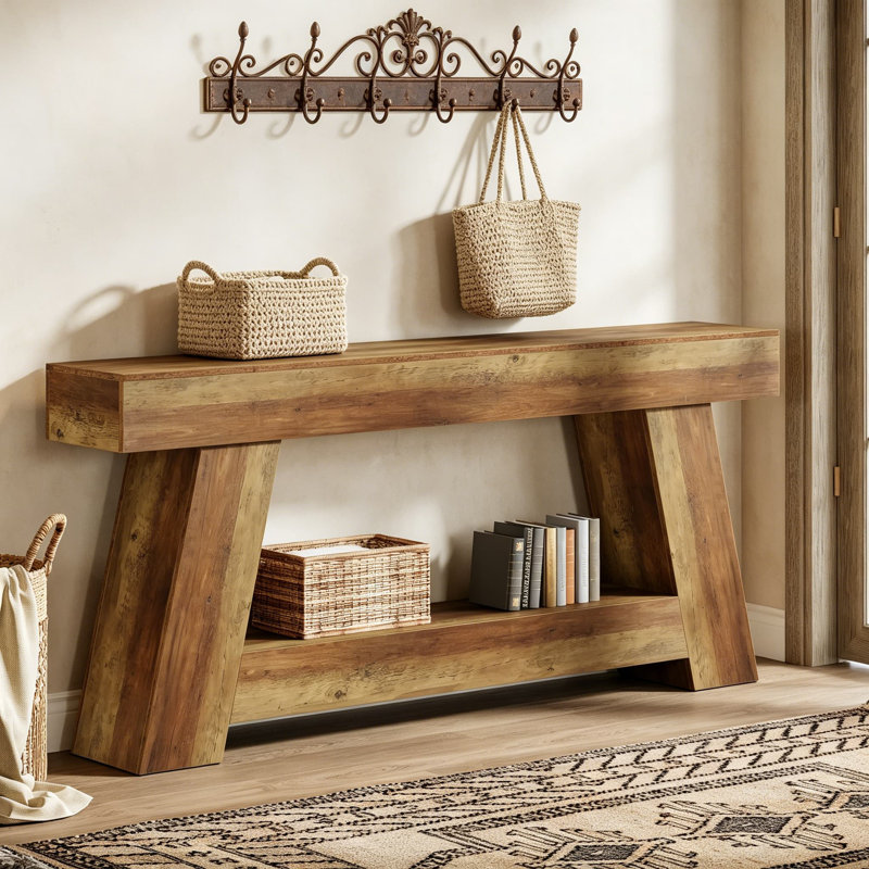 Console de 70,9 pouces de long, table d'entrée de style maison de campagne avec rangement, canapé à 2 niveaux derrière le canapé pour le salon, le couloir et l'entrée