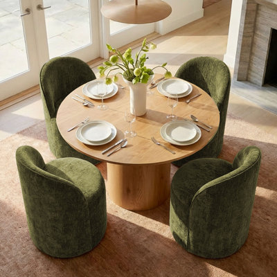4 - Person Dining Table Sets With Round Table & 4 Upholstered Fabric Chairs