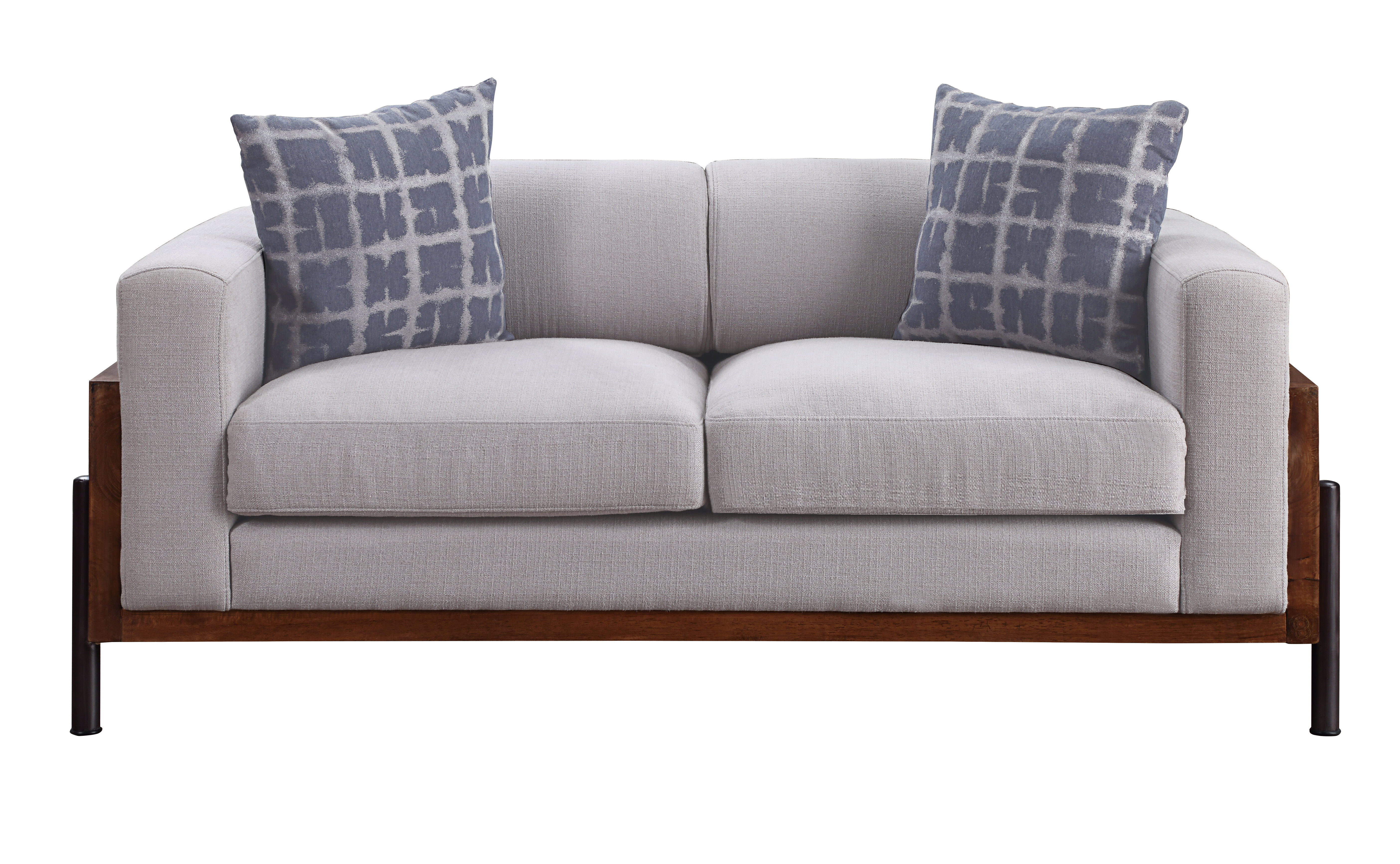 Ebern Designs Louie Upholstered Loveseat with Pillows & Solid Wood ...