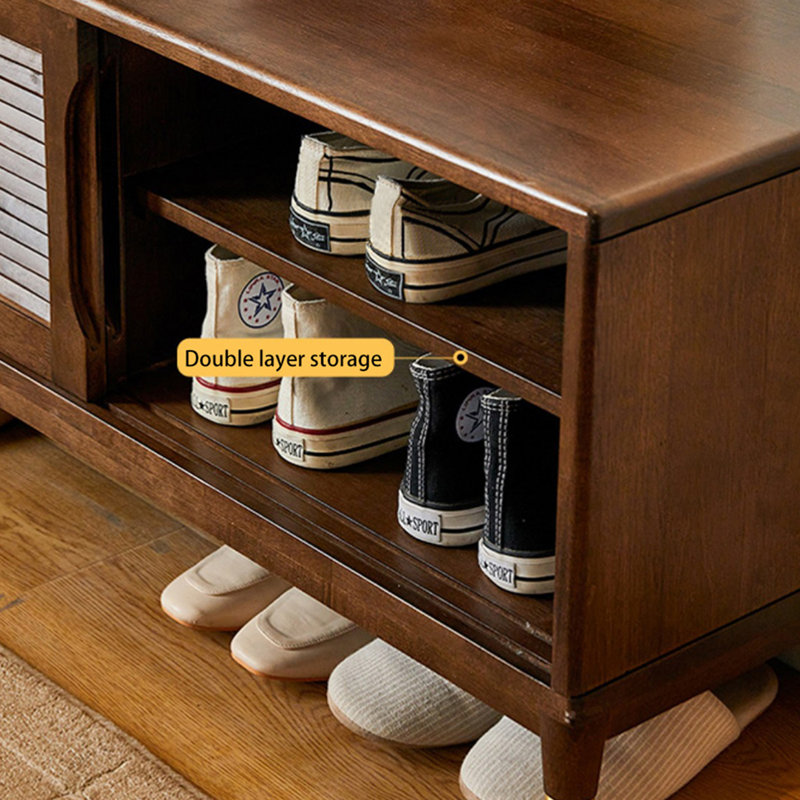 Nordic Rubberwood Storage Shoe-Changing Stool, 18.5" H x 31.5" W x 13.98" D, Buttery