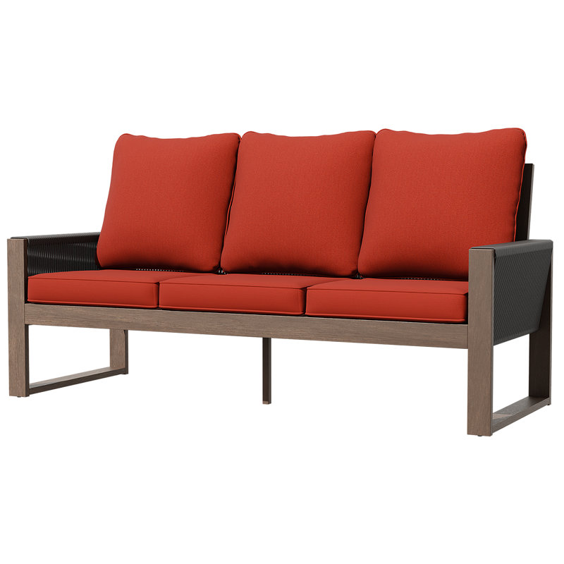 3-Seat Patio Wooden Sofa With Cushions, Red