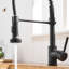 Robinet de cuisine noir avec bec rétractable - Construction, résistance à la corrosion, réglages de jet et de pulvérisation à poignée simple, facile à nettoyer, contrôle du débit d'eau