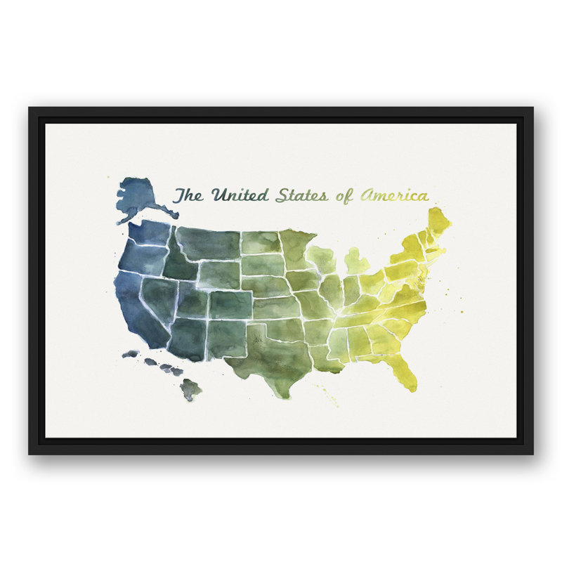 Watercolor United States Map, reproduction d'art sur toile, H 17,75 po x l 25,75 po x P 1,75 po