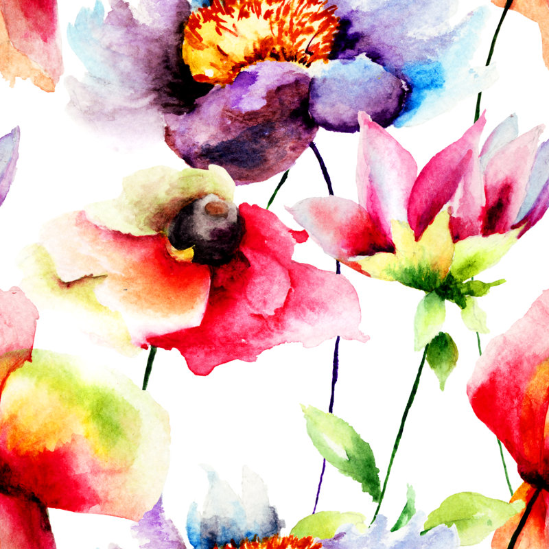 Summer Seamless Pattern With Flowers - Wrapped Canvas Print, 122cm H x 122cm W